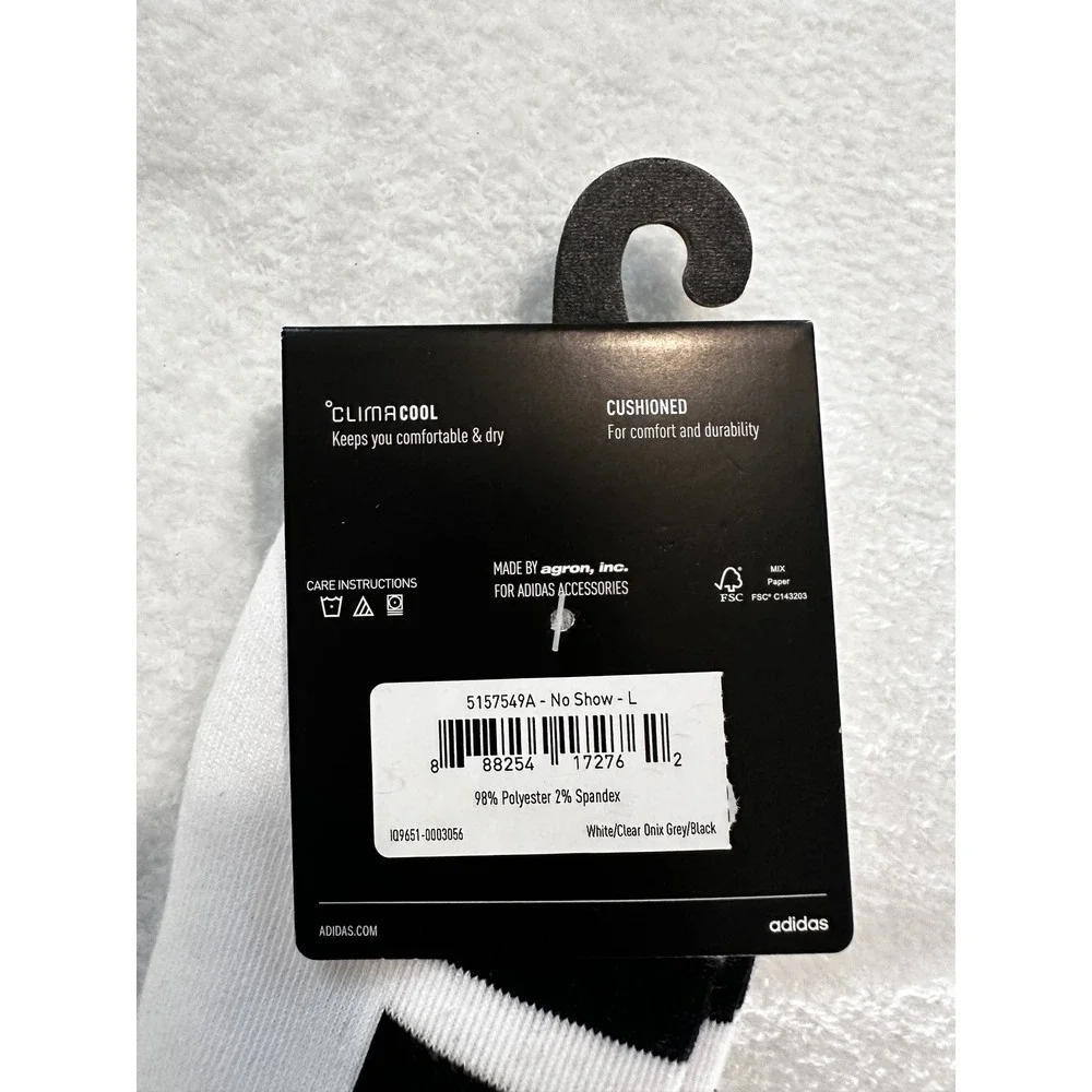 Adidas Mens ClimaCool No Show Socks 3-Pack White Black Grey Size 6-12 5157549A